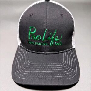 Port Authority Trucker Hat Mens OSFA Gray Pro Life WI Embroidery Snapback Cap